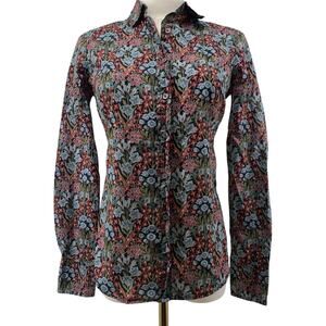 J. Crew Liberty Fabric Womens Petite 00 Ditsy Floral Button Front Long Sleeve